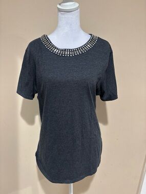 Simply Vera Vera Wang Charcoal Short Sleeve Tee with Jeweled Crewneck